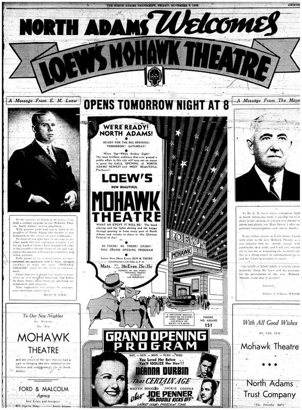 Special section announcing the opening of the Mohawk Theater.