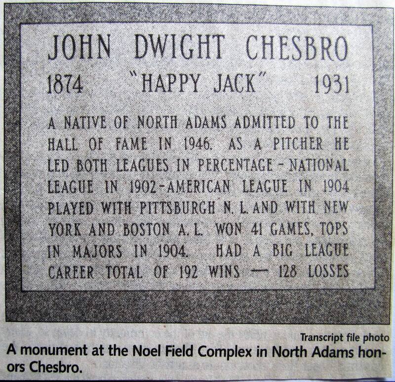 Monument to Jack Chesbro at Noel Field.