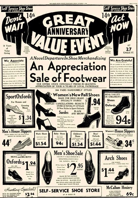 Advertisement for Self Service Shoe Store