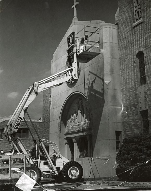 Construction at the front of the church.
