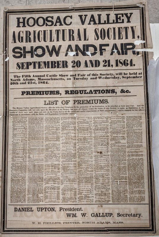 Advertisement for the Hoosac Valley Agricultural Society Cattle Show and Fair