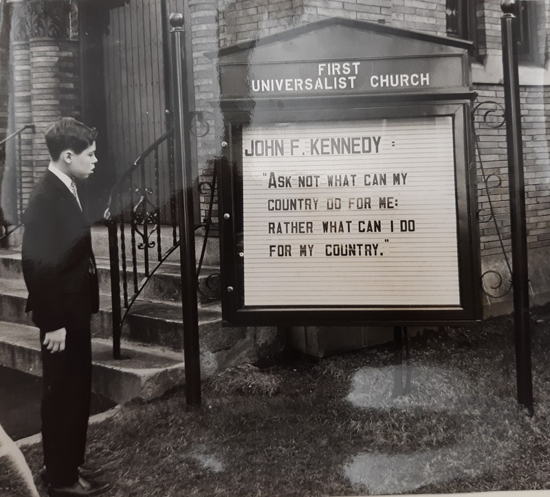 Child and church sign