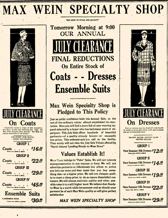 Advertisement for Max Wein Specialty Store