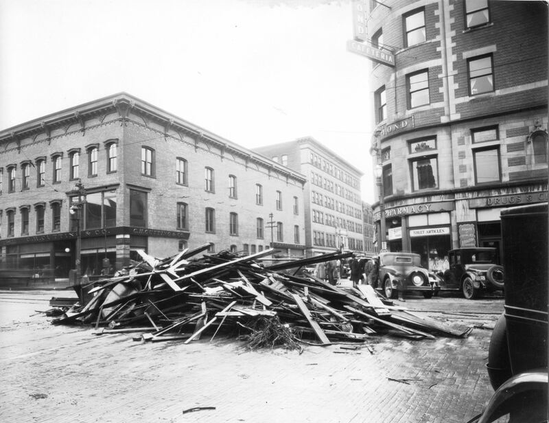 Debris from the flood on Main & State Street