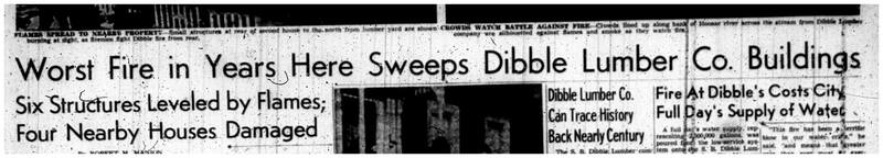 Newspaper account of the fire at S.B. Dibble Lumber Company on November 10, 1953.