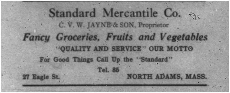 Advertisement for Standard Mercantile Co. .North Adams