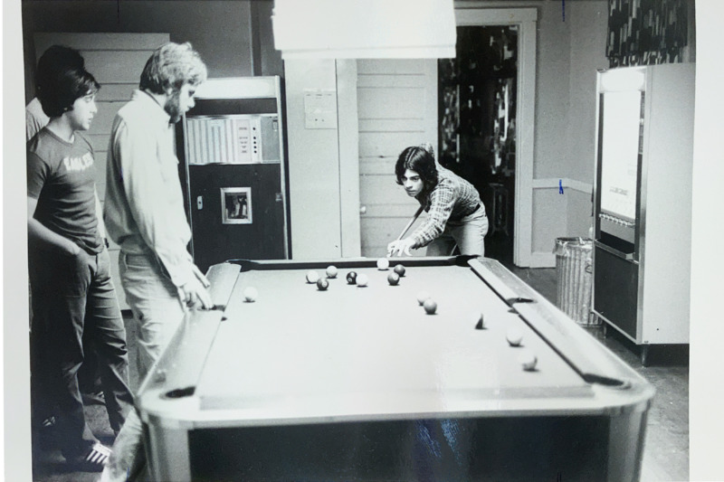 Students playing pool at Taconic Hall, 1976