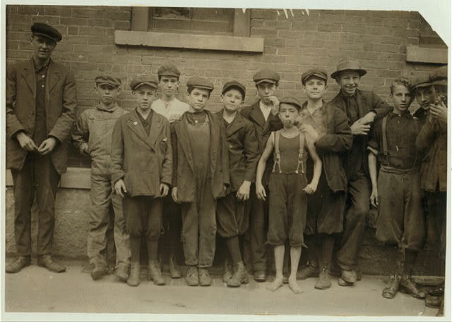Arthur Chalifoux, 3 Rand St. (4th boy from left). Works in Eclipse Mills, No. Adams.