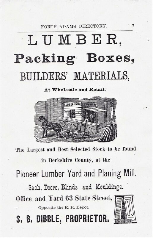 Advertisement for S.B. Dibble Lumber Company from the 1898 North Adams City Directory.