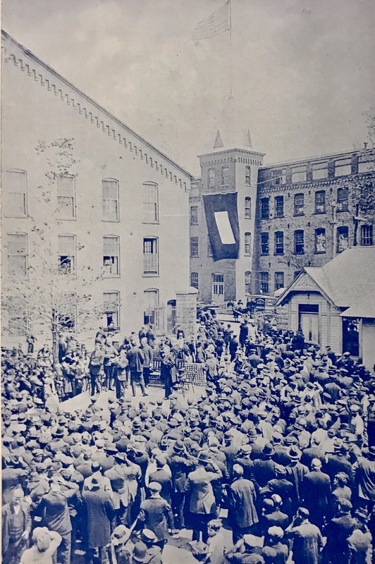 Dedication of the World War I service flag, including an initial 83 stars symbolizing each APW employee in active service, c. 1917